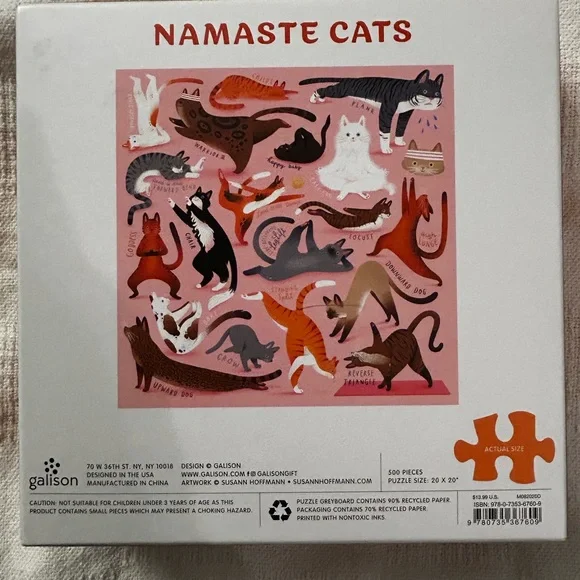 Namaste Cat Yoga Pilates 500 Piece Puzzle with All Pieces - Picture 3 of 5
